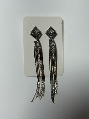 Silver Crystal Tassel Drop Earrings - Shimmering Fringe